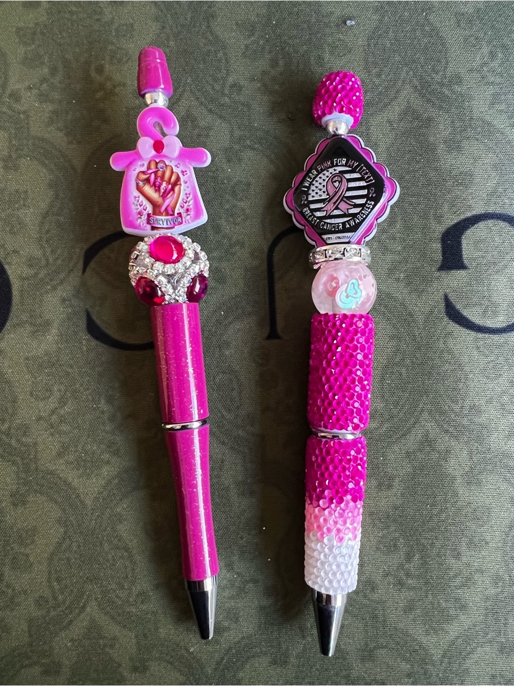 2x pens breast cancer awareness Sparkling Hot Pink Ribbon Pens novelty